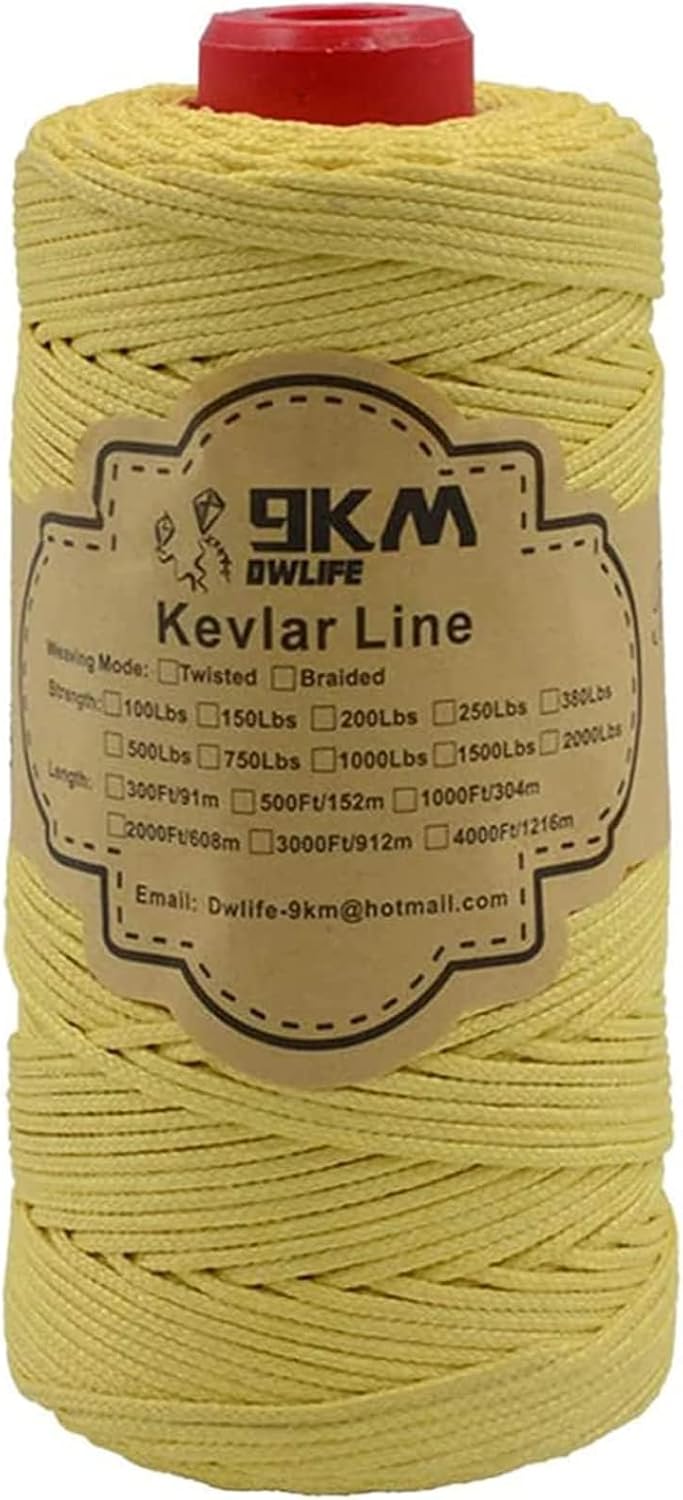 9KM DWLIFE Braided Kevlar Cord, 100lb~2000lb, High Tensile Strength, Abrasion, Flame Retardant, Kite String, Fishing Line, Model Rocket Shock, Tactical Survival Paracord