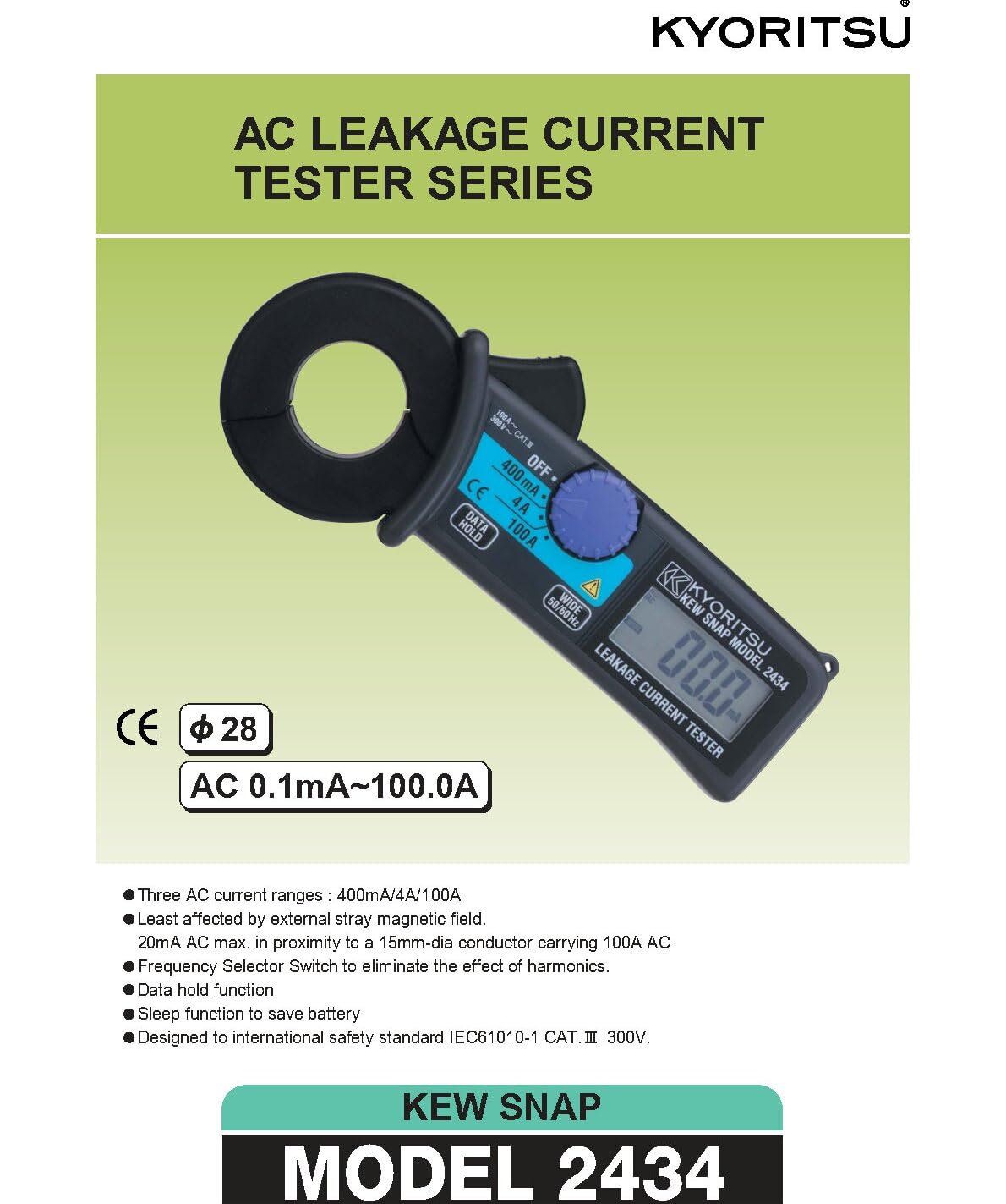 KYORITSU KEW 2434 Clamp Meter display and controls