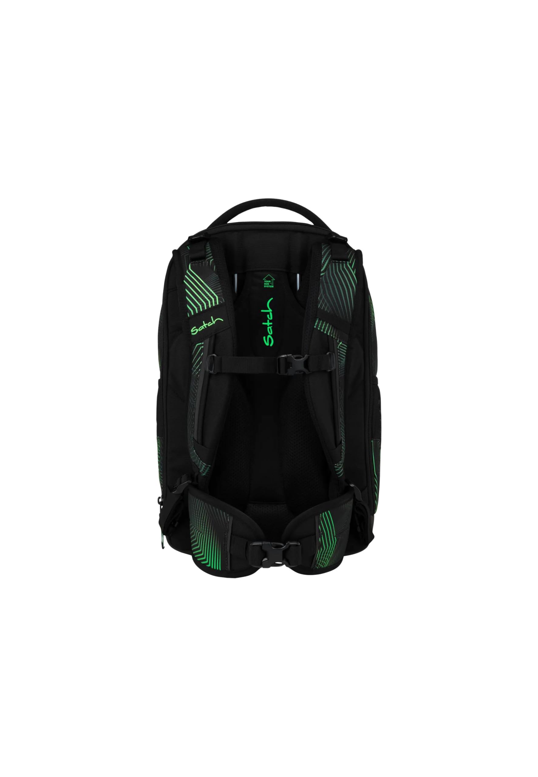 Satch match plus Schulrucksack, erweiterbar auf 35 Liter, ergonomisch, mit Fronttasche Seismic Green - Schwarz