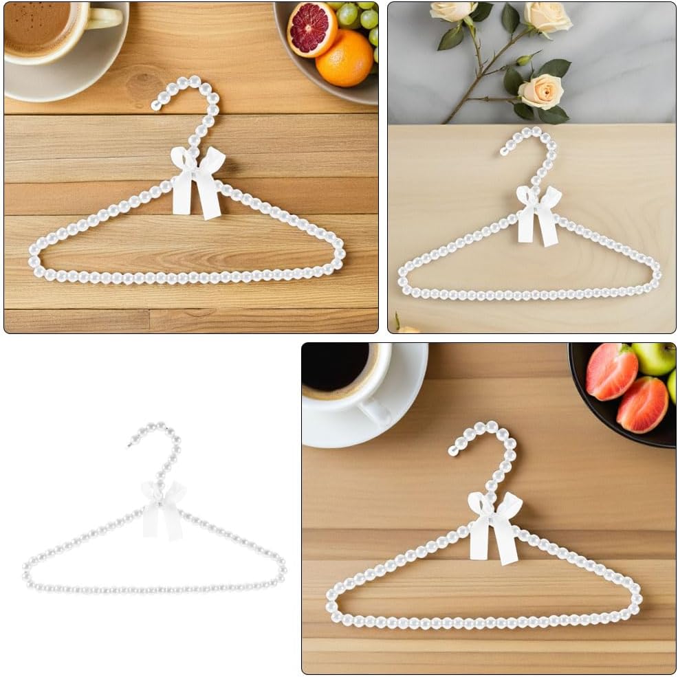 LOGOFUN 8PCS Beaded Pearl Kids Hangers with Bowknot Anti Slip Pet Clothing Organizer for Children Closet Supplies - 30cm White