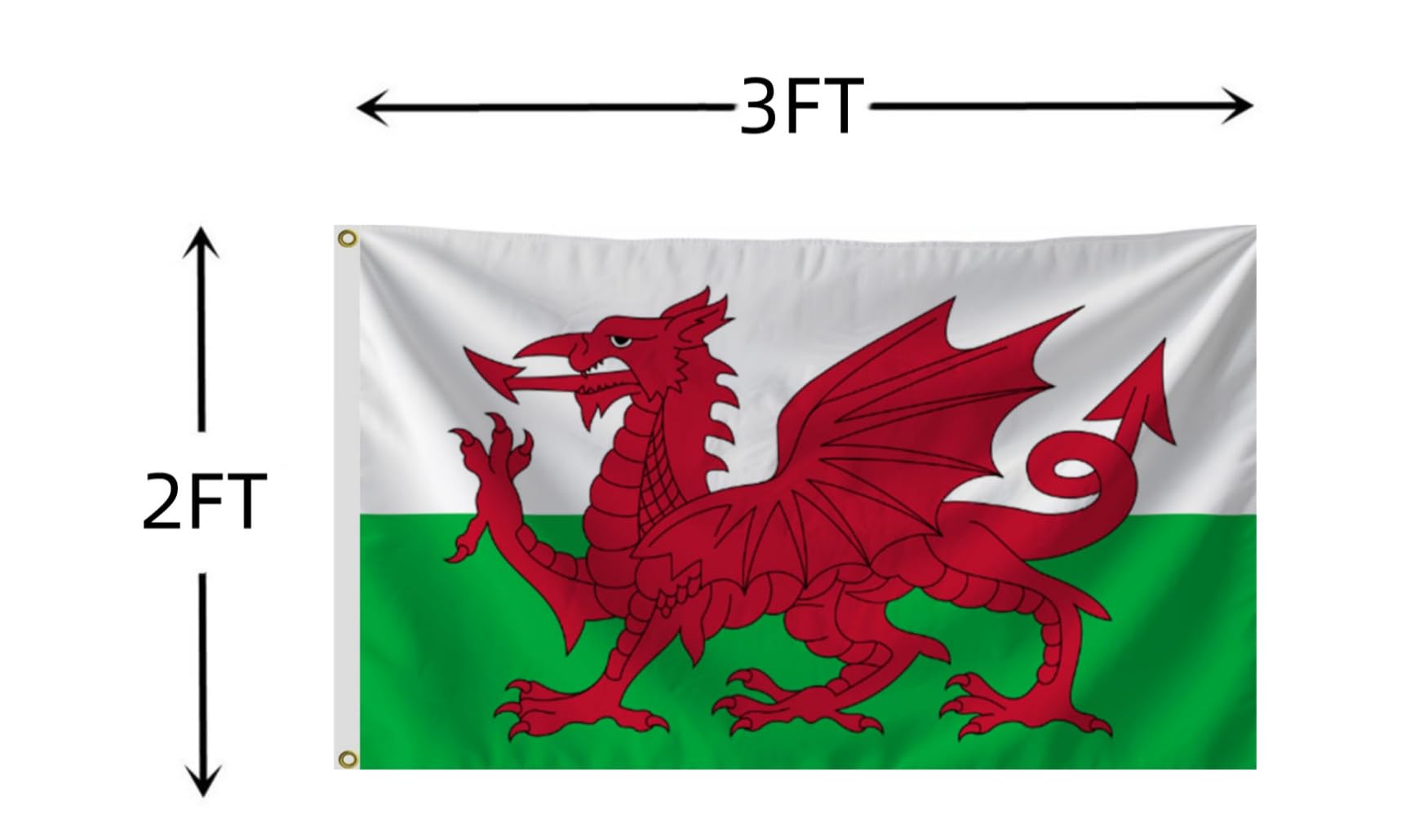 Wales Flag 2X3 FT,60X90CM British Welsh National Flags Vivid Color Double Stitched Outdoor and Indoor Decor Banner,UV Resistant Polyester Flags with Brass Grommets. (Wales, 2X3) โ image 1