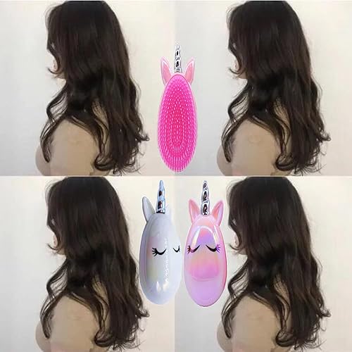 Miniatura 7 de Lindo peine de unicornio, cepillos de pelo para niños pequeños, masaje suave antiestático desenredante para niños, cepillos de cabello rizado y