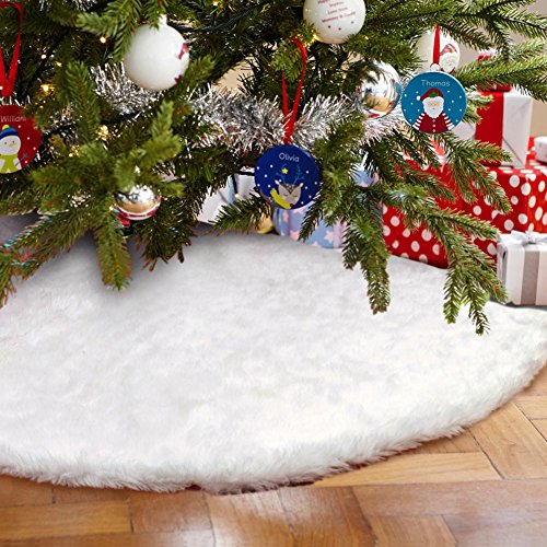 AerWo Faux Fur Christmas Tree Skirt 48 inches, Snowy White Tree Skirts for Christmas Holiday Winter Decorations