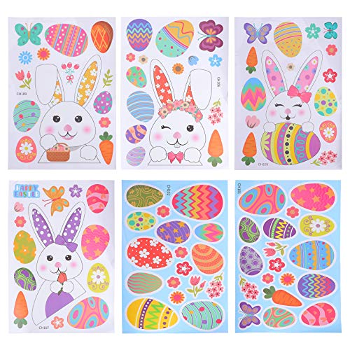 VOSAREA Adesivos decorativos de coelhinho da páscoa, 6 peças, decoração de janela, decalques de vidr