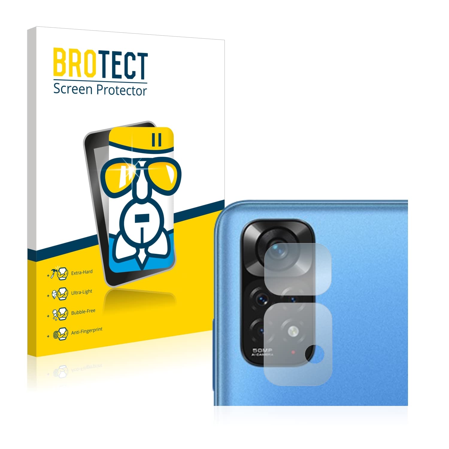 Brotect Pellicola In Vetro Ibrido Per Fotocamera Xiaomi Redmi Note 11S - 3 Pezzi, AirGlass, 9H, Trasparente, Made In Germany
