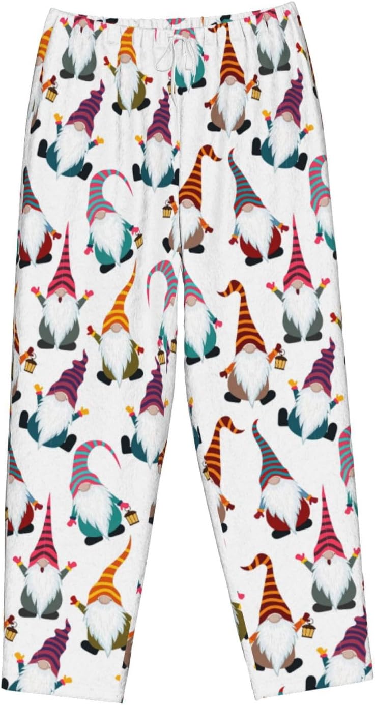 Xmas Funny Gnomes Soft Fuzzy Flannel Pajama Pants For Women, Warm Flannel Sleep Pant For Winter For Women