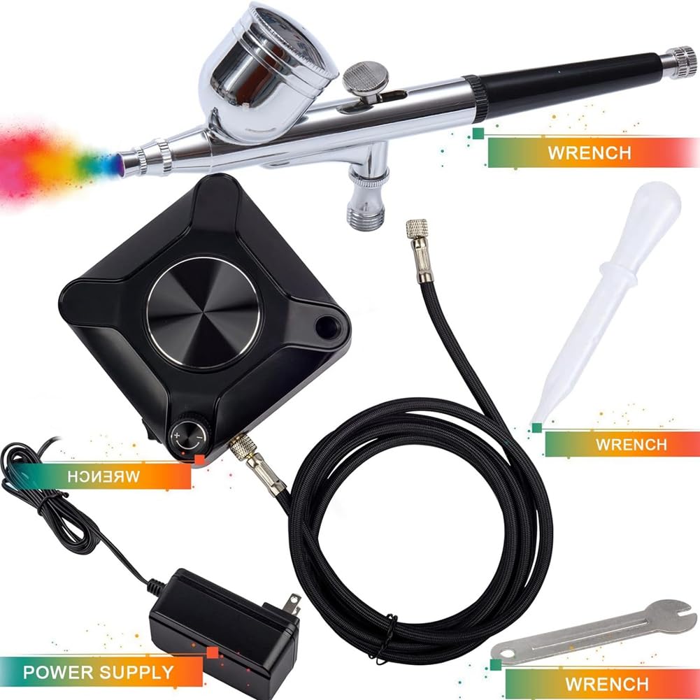 Kit de Aerógrafo de Salida Ajustable de 40PSI Kit de Compresor de Cepillo de Aire de Doble Acción para Pintar Maquillaje Decoración Arte