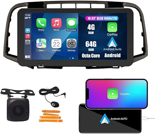 Kunfine Coche CarPlay Android Navegación Automática Estéreo GPS Radio Reverse Cámara Pantalla 10.33 "QLED Pantalla Táctil Headunit Tablet Pad Media