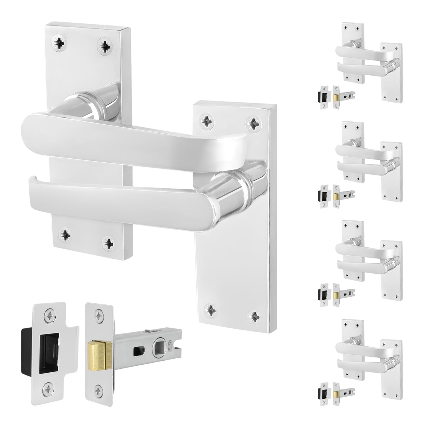 EAI Polished Chrome Door Handles with Latch 64mm, 5 Pack - Victorian