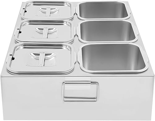 Miniatura 8 de Recipientes de condimentos de acero inoxidable, 6 estaciones de cobertura de pizza de 2.4 L, para preparar ingredientes y coberturas, recipientes de