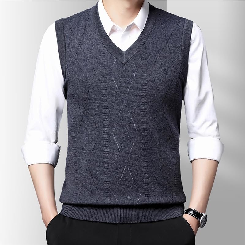 Men'S Autumn Knit Vest,V-Neck Vest,Middle-Age Business Casual Pullover Sweater3