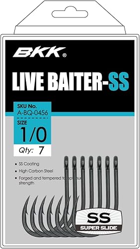 Miniatura 2 de BKK Live Baiter-SS Hook  Paquete de 25  Revestimiento súper deslizante de agua salada  Punta de gancho de aguja  Mango forjado  Gancho J