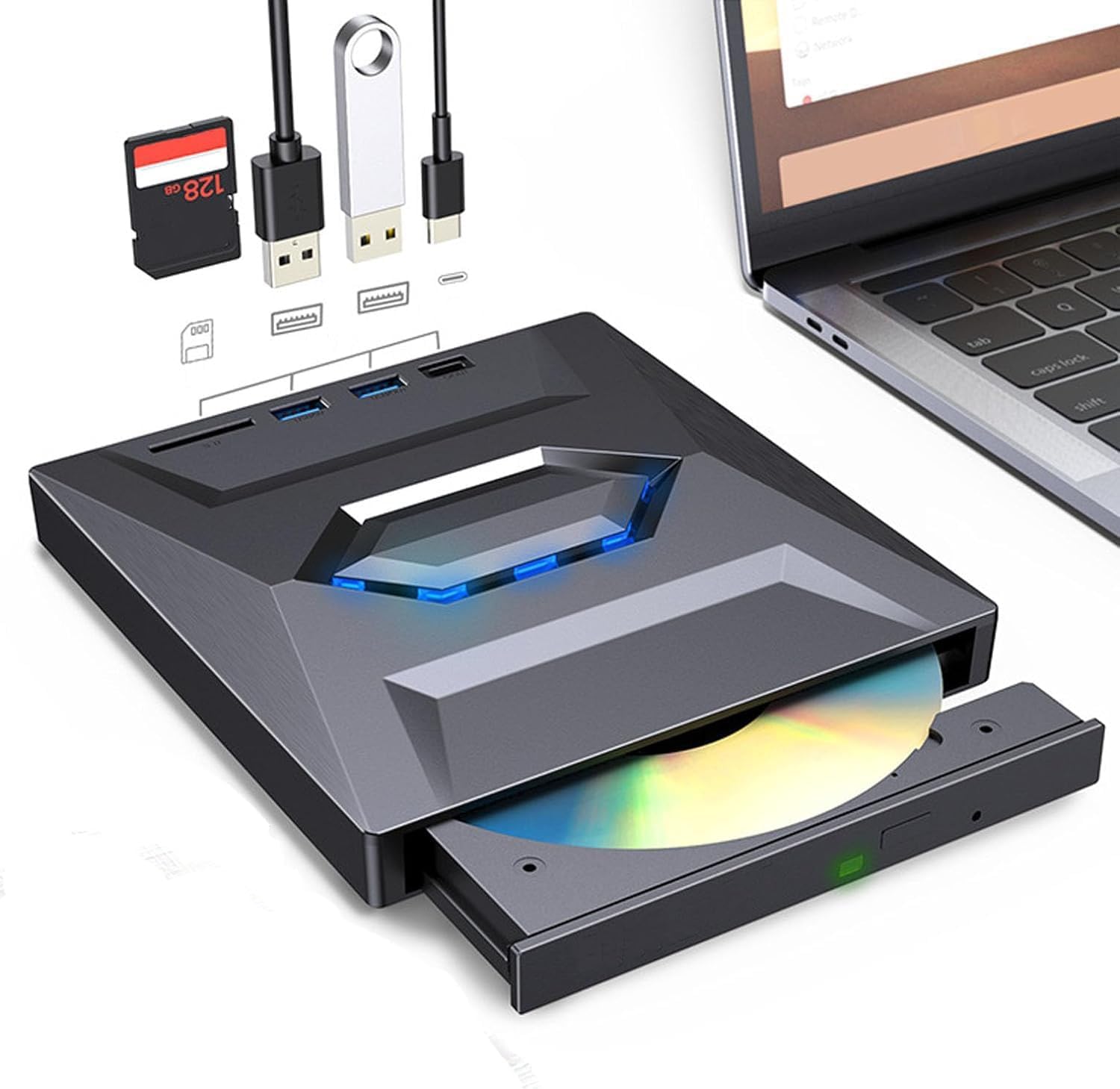 ULTRABYTES External DVD Drive USB 3.0 Type C High Speed 5Gbps with Storage Card Slot, Plug and Play for Laptop Desktop AIO-image-12