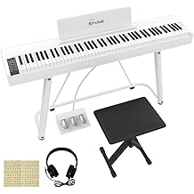 88 Key Full-Weighted Digital Piano, Full Size Electric Piano for Beginners, with U-Stand, 3 Pedal Unit, Adjustable Stool, Headphone, MIDI Functionality White
