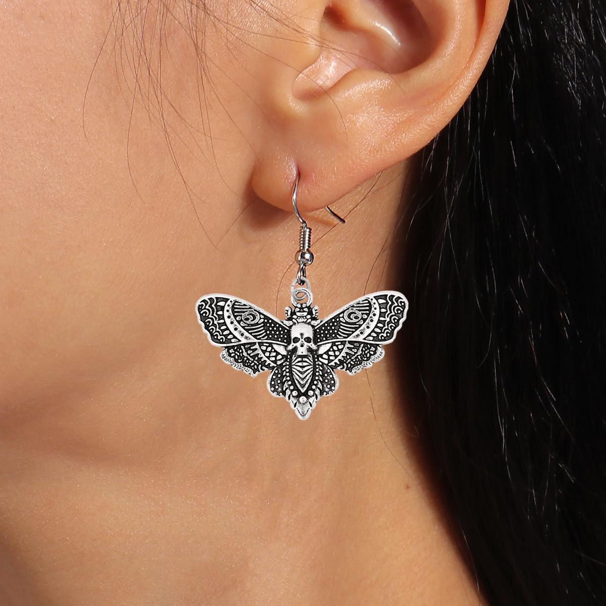 JKJF 20 Pcs Moth Charms Pendants Gothic Skull Moth Pendants Death Head Butterfly Charm for DIY Crafts Bracelet Earrings Necklace Jewelry - Silver - Image 4