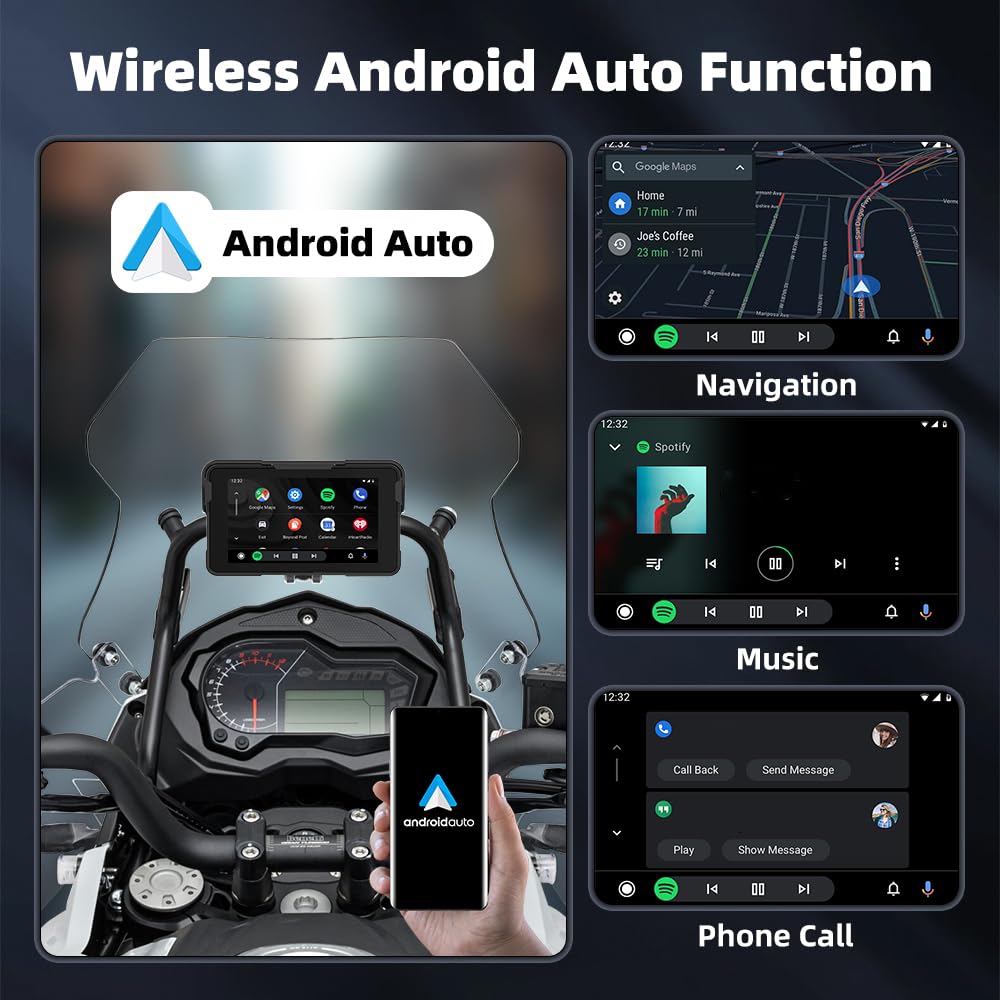 Écran CarPlay Moto pour Peugeot Blaster 2007-2010, 5 Pouces Portable Écran Tactile HD Tactile Étanche IP67, Prend en Bluetooth Trans, B-Tire Pressure Present