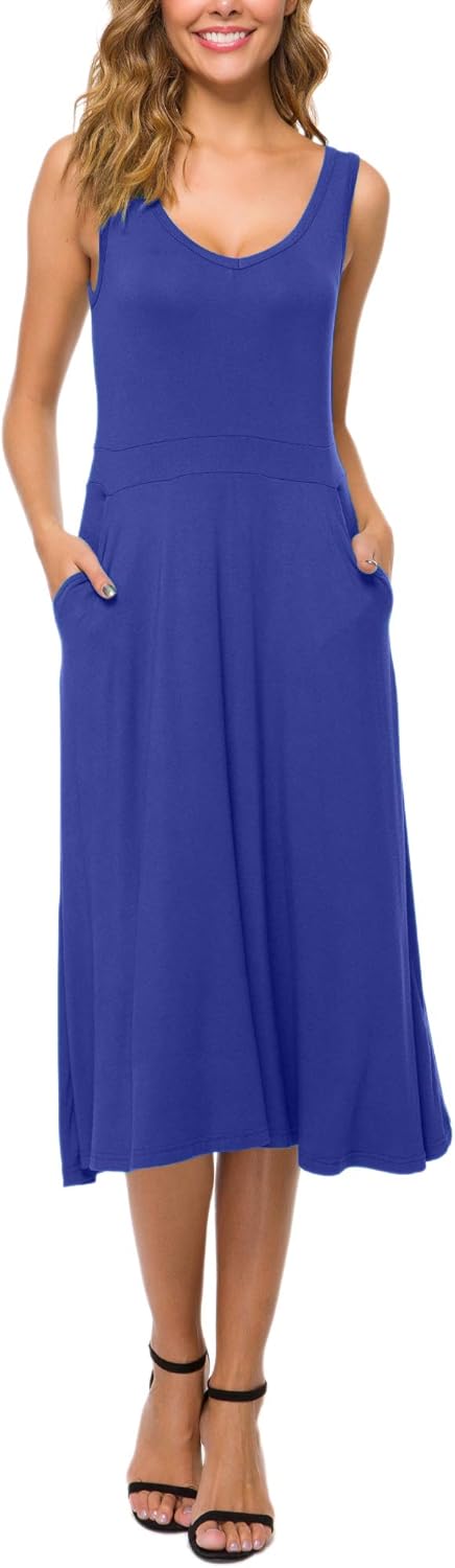 Urban CoCo Women's Summer Casual Sleeveless Flared Midi Dress Swing T-Shirt Dresses with Pockets - Image 3