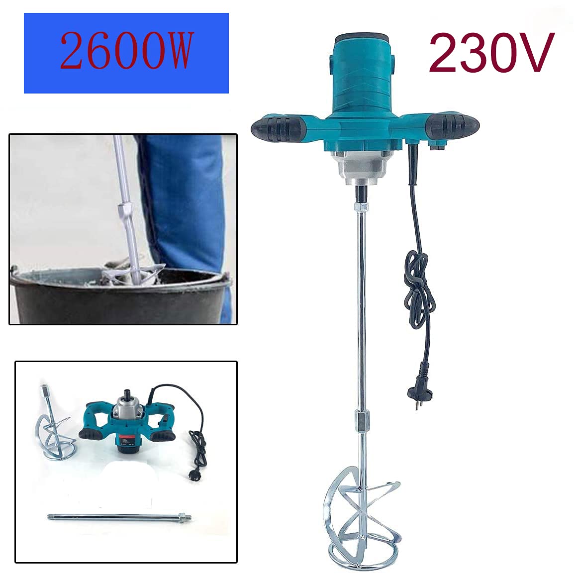 Miscelatore per Malta, Miscelatore Elettrico a Mano, 2600W Portatile Elettrico Calcestruzzo Cemento Mortaio Paddle Mixer Pro Trapano Miscelatore Strumento di Agitazione Regolabile 6 Velocità Portatile