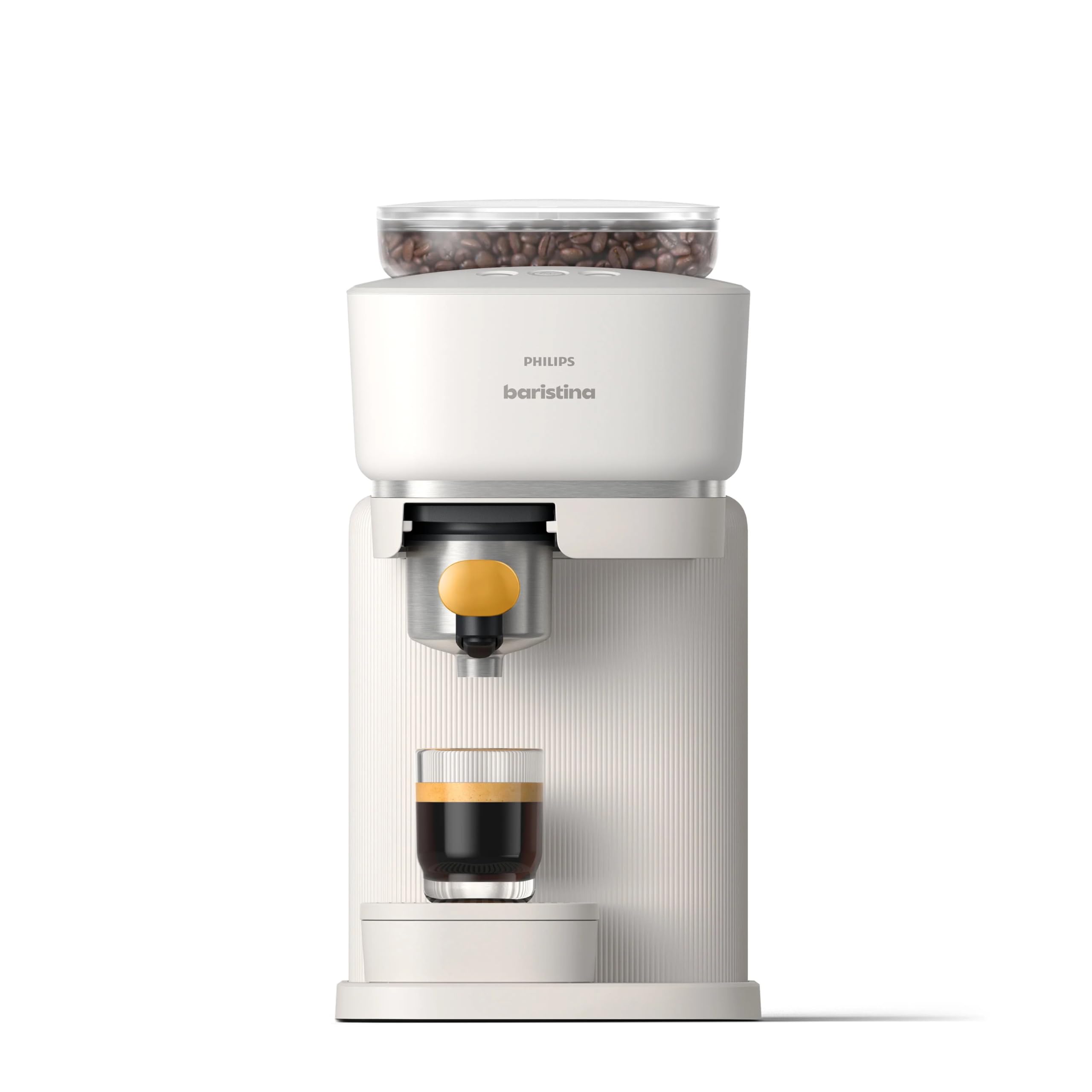 Photo 1 of Philips Baristina Espresso Machine, Grind, Tamp & Brew Coffee Beans in One Swipe, Compact, 16 Bar Pump Pressure, Automatic Grinder, White with Mango Portafilter (BAR310/50)