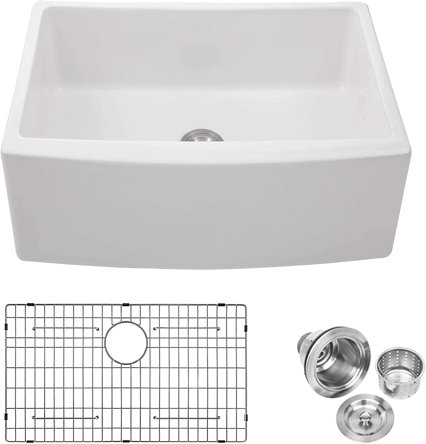 White Farmhouse Sink - Lordear 24 Inch Kitchen Sink Apron Front White Fireclay Ceramic Porcelain Single Bowl Kitchen Farm Sink Laundry Utility Sink
