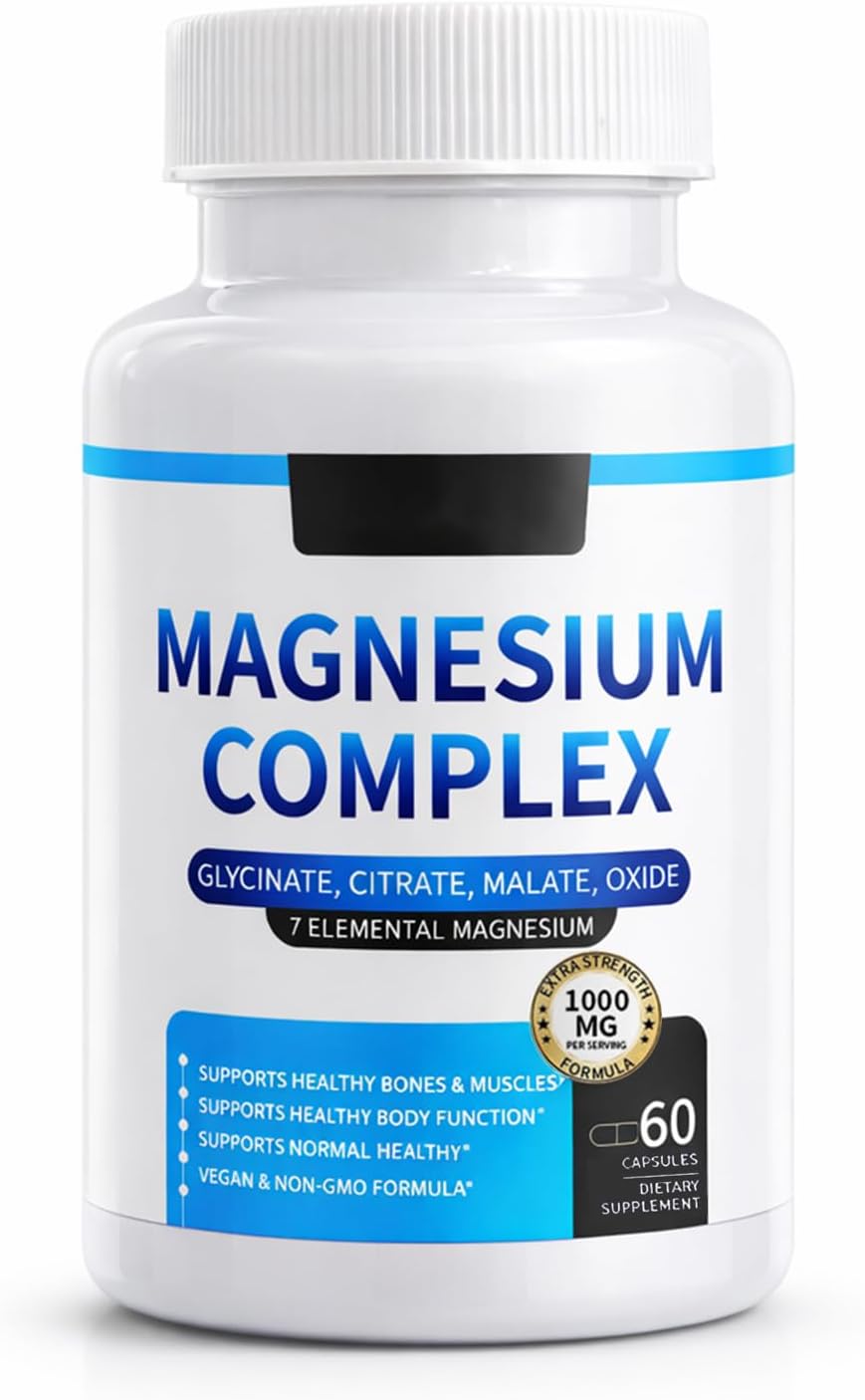 Magnesium Complex for Women & Men 1000mg — 7-in-1 Magnesium (Glycinate, Citrate & Malate) for Sleep Support, Stress Relief, Muscle Recovery — Vegan, 60 Capsules