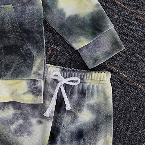 Toddler Baby Girl Boy Fall Clothes Tie-Dye Hoodie Long Sleeve Sweatshirt Tops Long Pants Set Velour Sweatsuit Outfits (Grey, 2-3Years) #TOP3