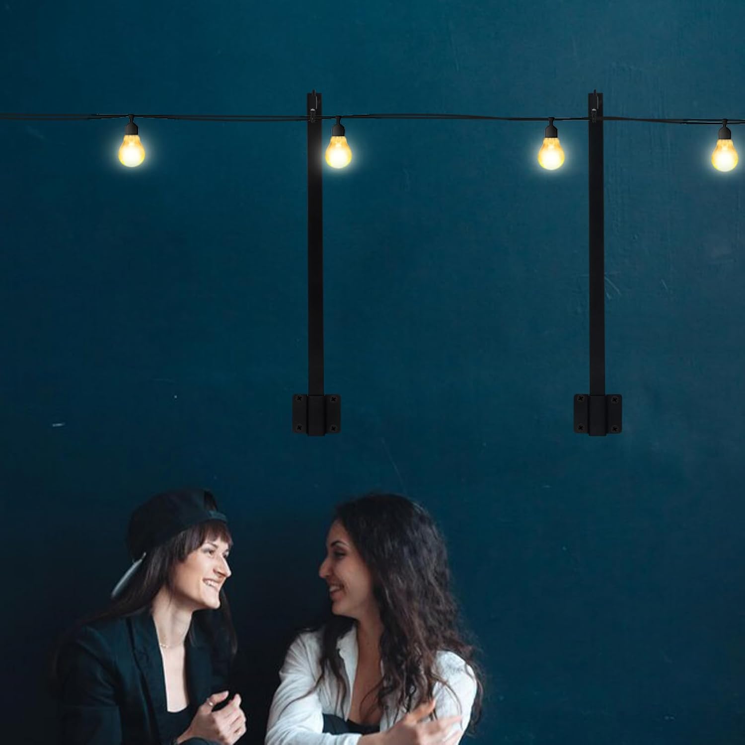 Outdoor Light Pole Stand for Hanging String Lights, 4pcs Adjustable Patio and Deck Poles for Backyard Solar Lighting Holder