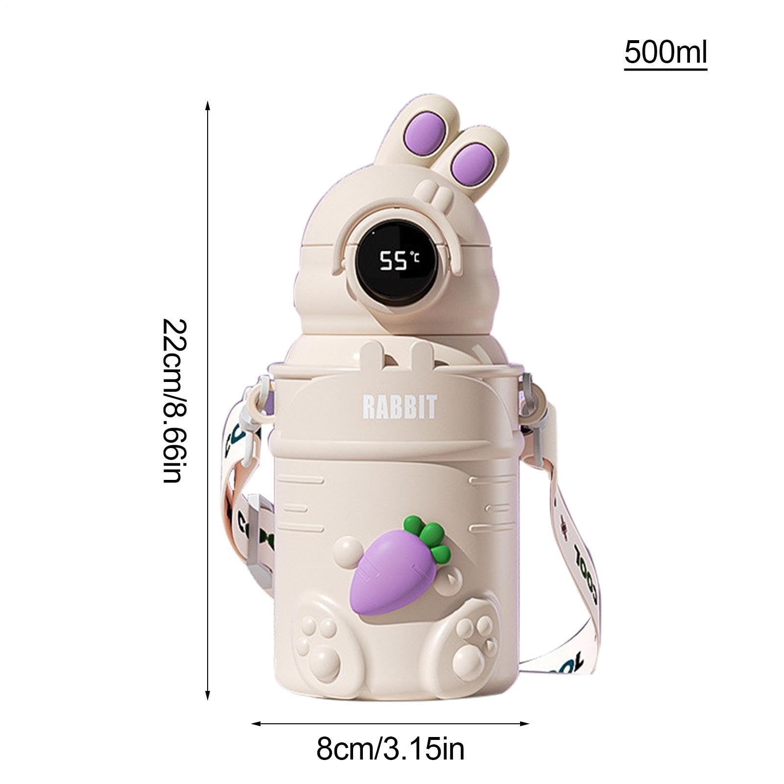 Borraccia con cannuccia, in acciaio , isolata, 500 ml, leggera | con display digitale della temperatura, a prova di perdite, per sport, con cinturino, per viaggi e scuola