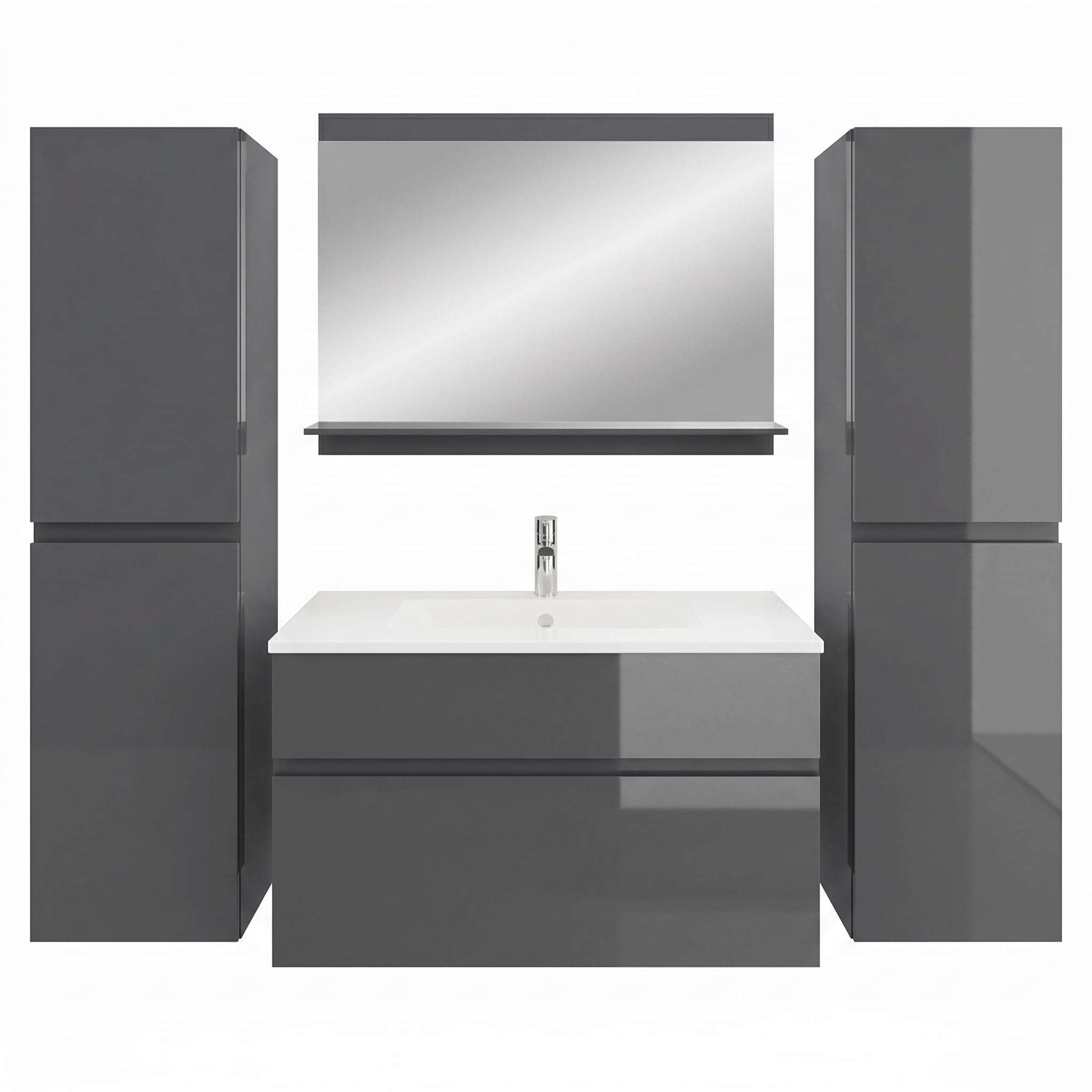 wohnartig® Stella Waschtischunterschrank – Hängend | Anthrazit | Anthrazit Hochglanz | 81,2 × 46,5 × 50 cm | Moderner Waschbeckenunterschrank mit Keramikwaschbecken | Waschbecken mit Unterschrank