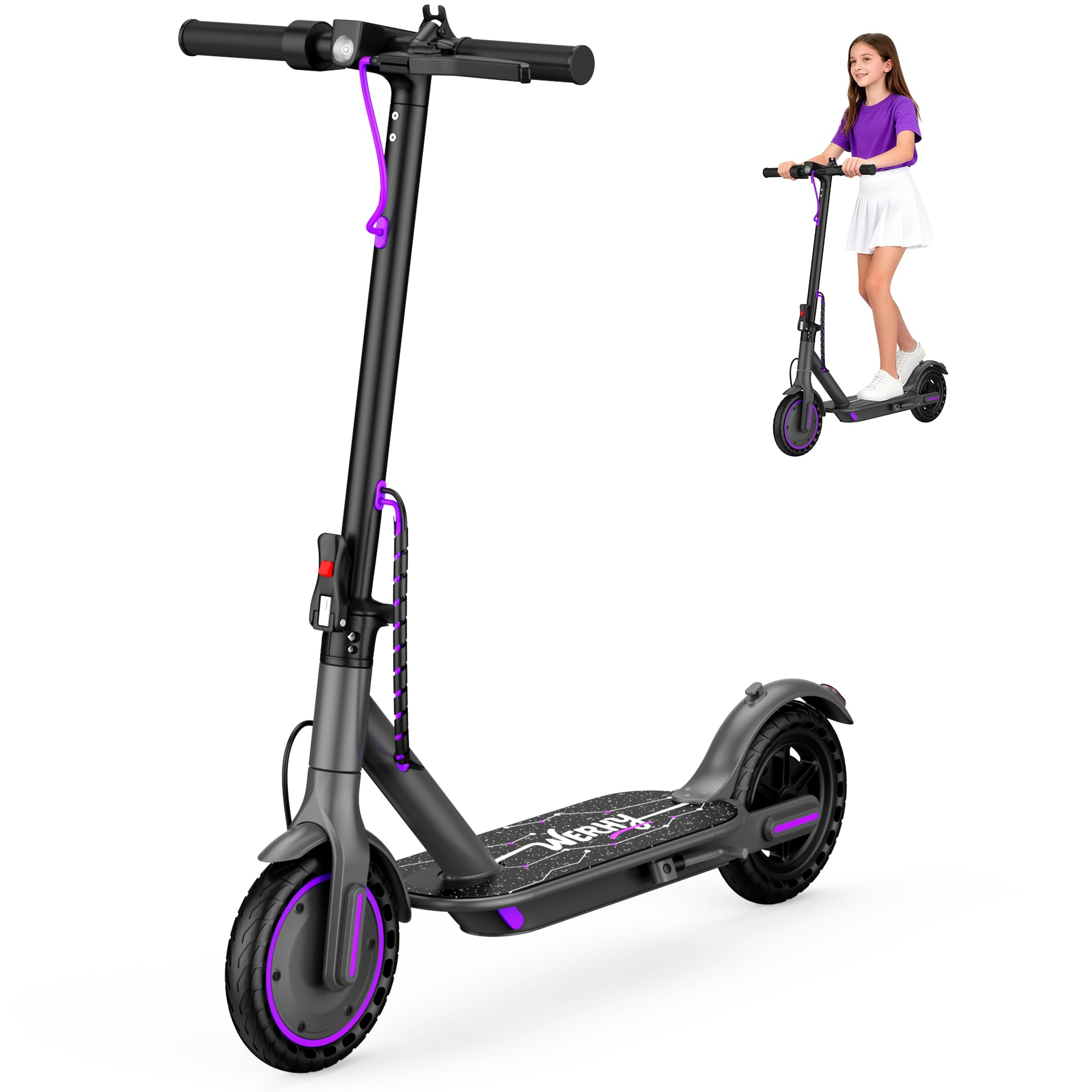 Electric Scooter for Kids Aged 6-10, 350W Motor, 19 Mph Speed & 15 Miles Range, 8.5" Solid Tires, Lightweight Foldable Scooter with Dual Braking System, Max Load 265LBS
