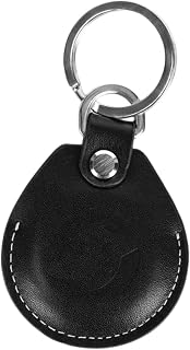 Airtag Holder Keychain, Leather Protective Case with Bluetooth Item Finder Access Card and PTR NFC Multifunction Device for Kids Pet Wallets Luggage (Black)