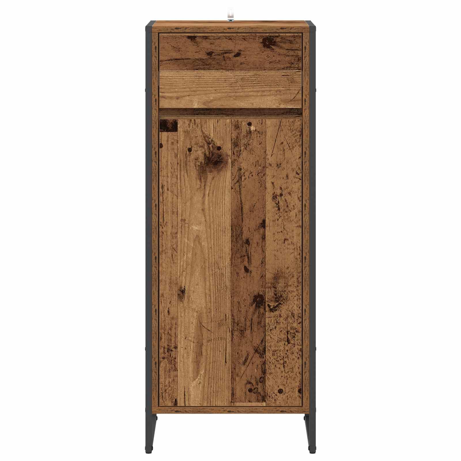 Mueble de baño de madera vieja 40 x 30 x 100 cm con cajón y puerta, ahorra espacio, patas de acero, moderno