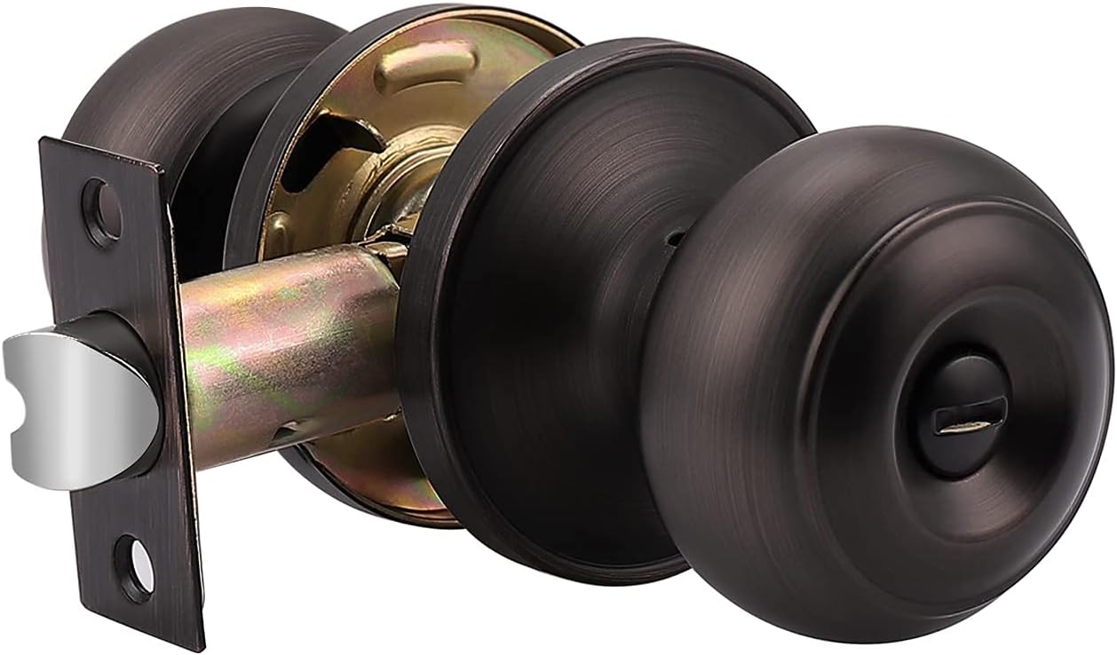 Probrico (6 Pack Passage Door Knobs and (1 Pack) Privacy Door Knob Bundle, Oil Rubbed Bronze Interior Round Door Knobs for Hall Closet and Bath Bed