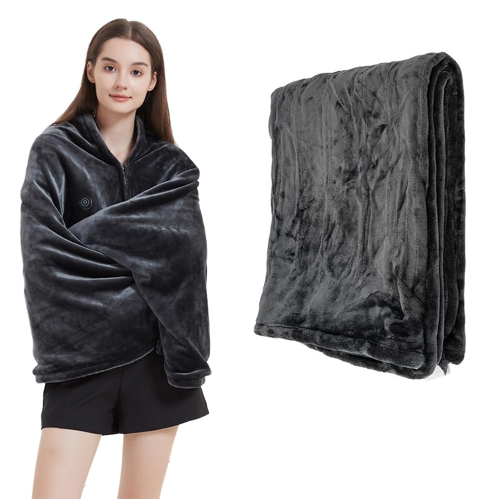 Coperta Elettrica Riscaldata USB, Coperta Riscaldante Elettrica con Cerniera, 3 Temperature, Lavabile in Lavatrice, Scialle Riscaldante Elettrico in Flanella per Casa,Ufficio,Auto(160 x 80 cm)