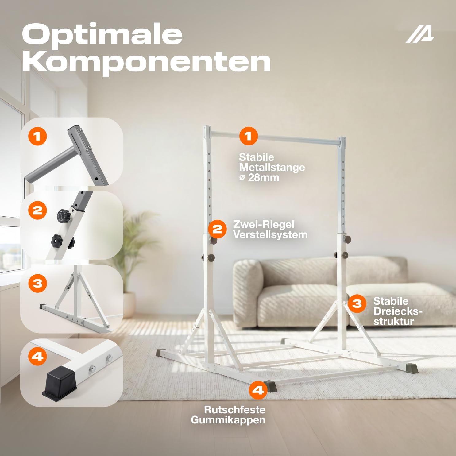 Parex Kinder Turnreck höhenverstellbar – Stabiles Indoor & Outdoor Gymnastikreck mit Turnringen, Reckstange aus echtem Buchenholz oder Metall, Turnstange für Kinder & Jugendliche, Belastbar bis 130kg