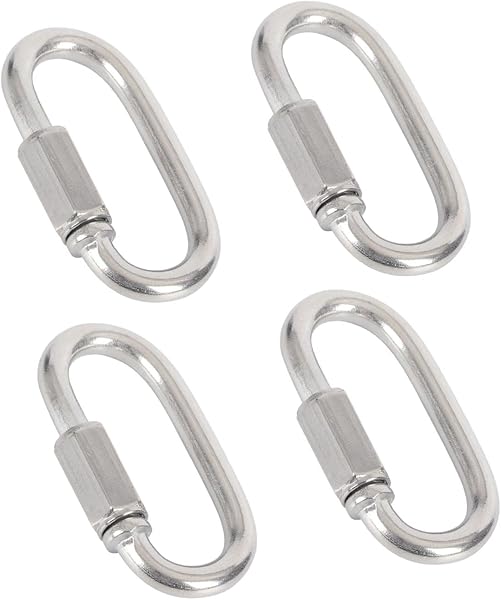 4 Unidades de Mosquetones de Seguridad de Acero Inoxidable con Cierre Rápido y Tornillo M4 - Grapas en Forma D de Gran Resistencia para Senderismo, Camping, Escalada y Equipo de Aire Libre. - 1