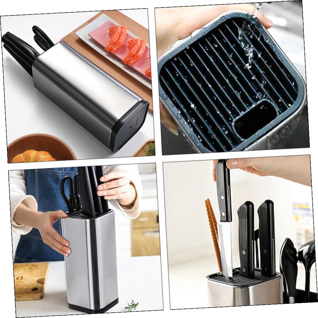 ABOOFAN Stainless Steel Knife Block Cutter Rack Kitchen Knives Holder Cutting Tool Storage Organizer for Home and Restaurant Use Silver