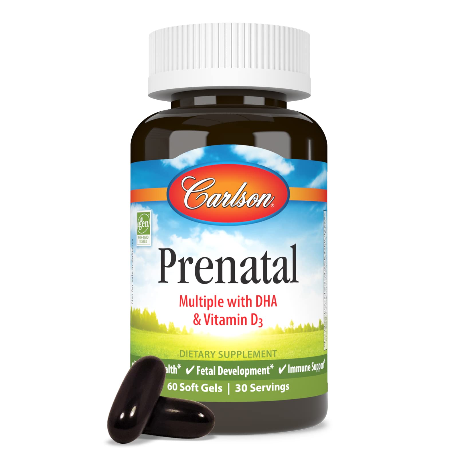 Carlson multivitamínico pré-natal com DHA e vitamina D3, 60 cápsulas softgel