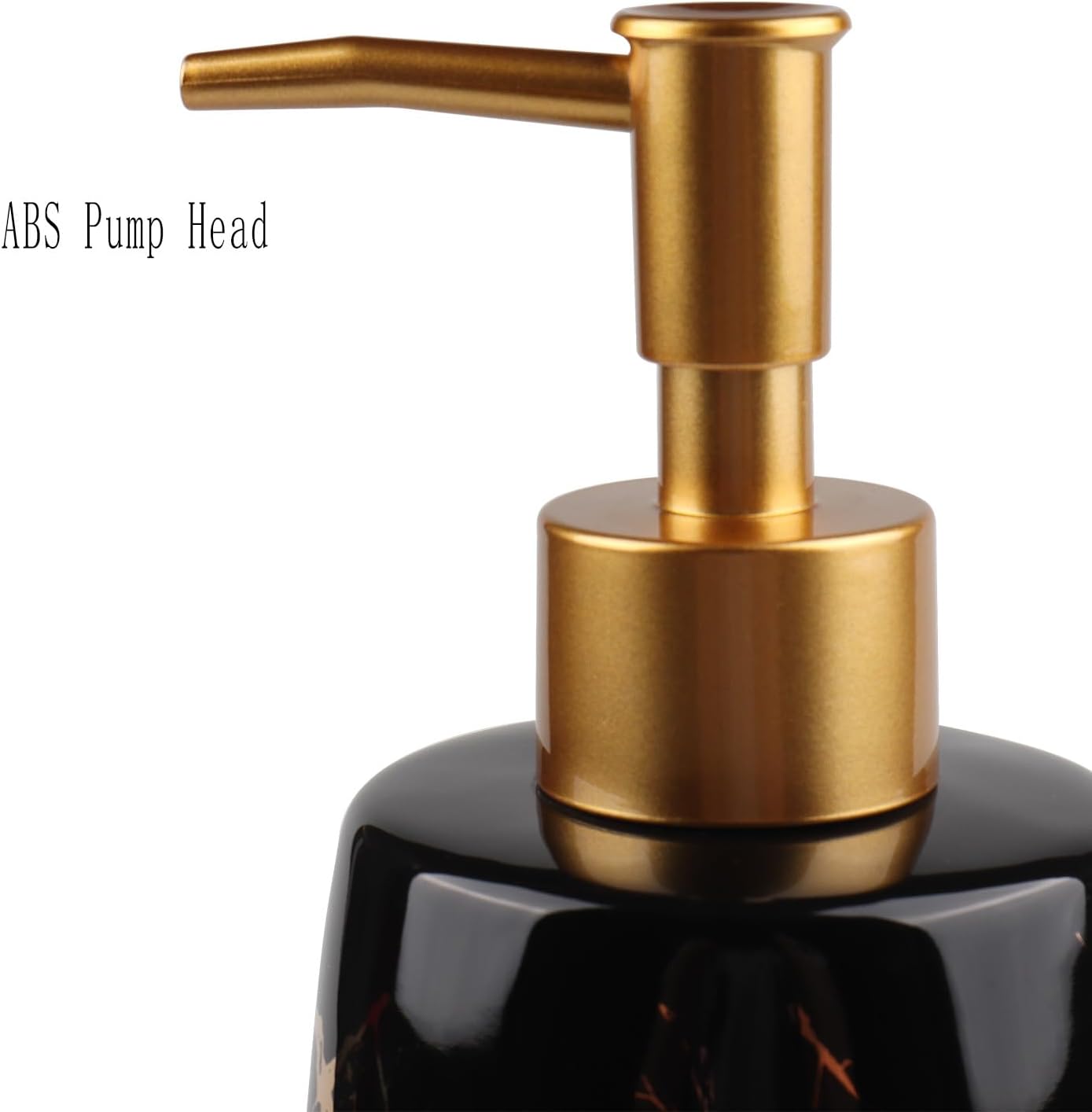 Ceramic Hand Soap Dispenser for Bathroom, 12 Oz Refillable Countertop Decorative Lotion Liquid Dispensers with Gloden ABS Pump Head, Glossy Marble Black - Image 3
