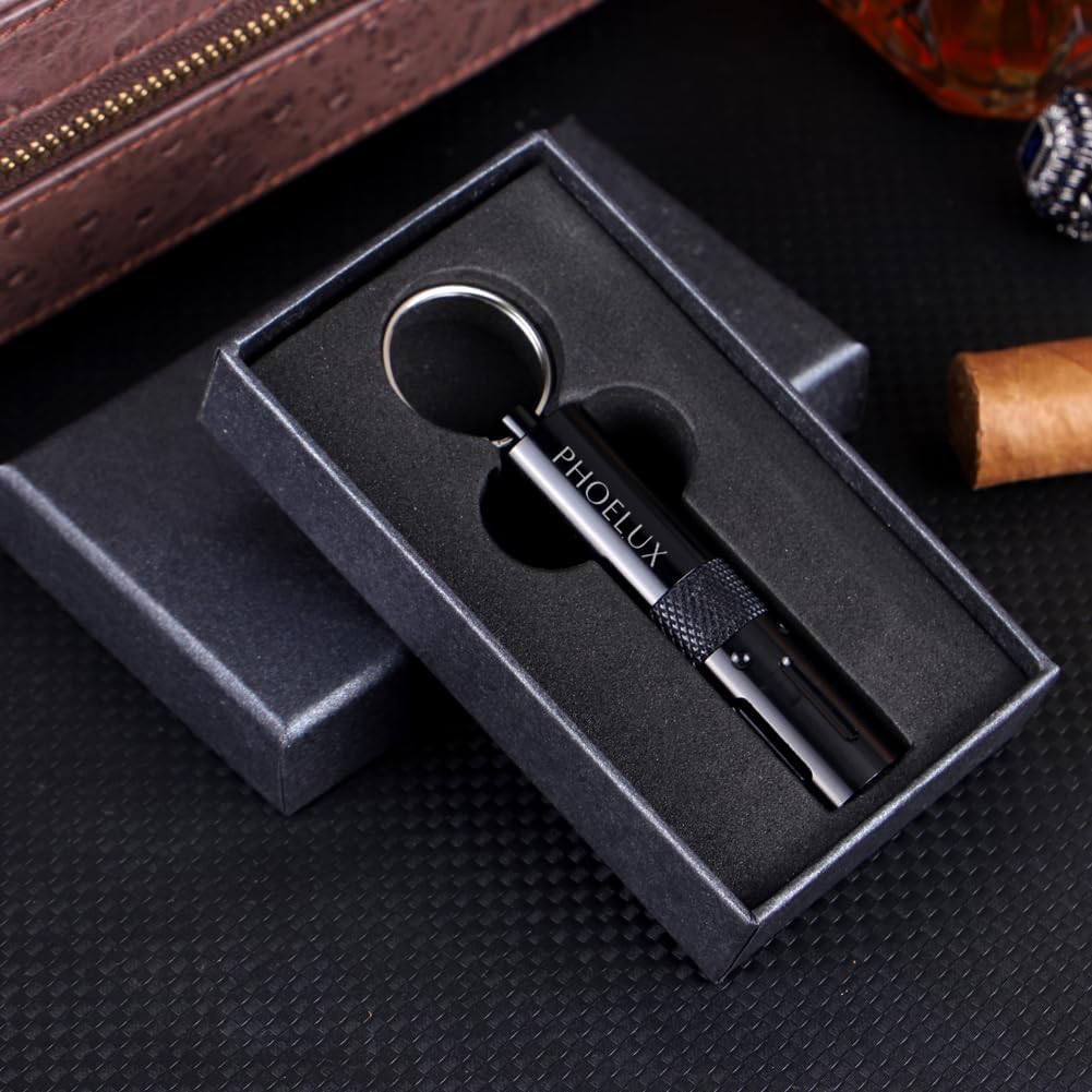 Cigar Punch Multitool 2-in-1, Cigar Hole Opener and Twin Needle in A Key Chain Ring with Gift Box (Black)