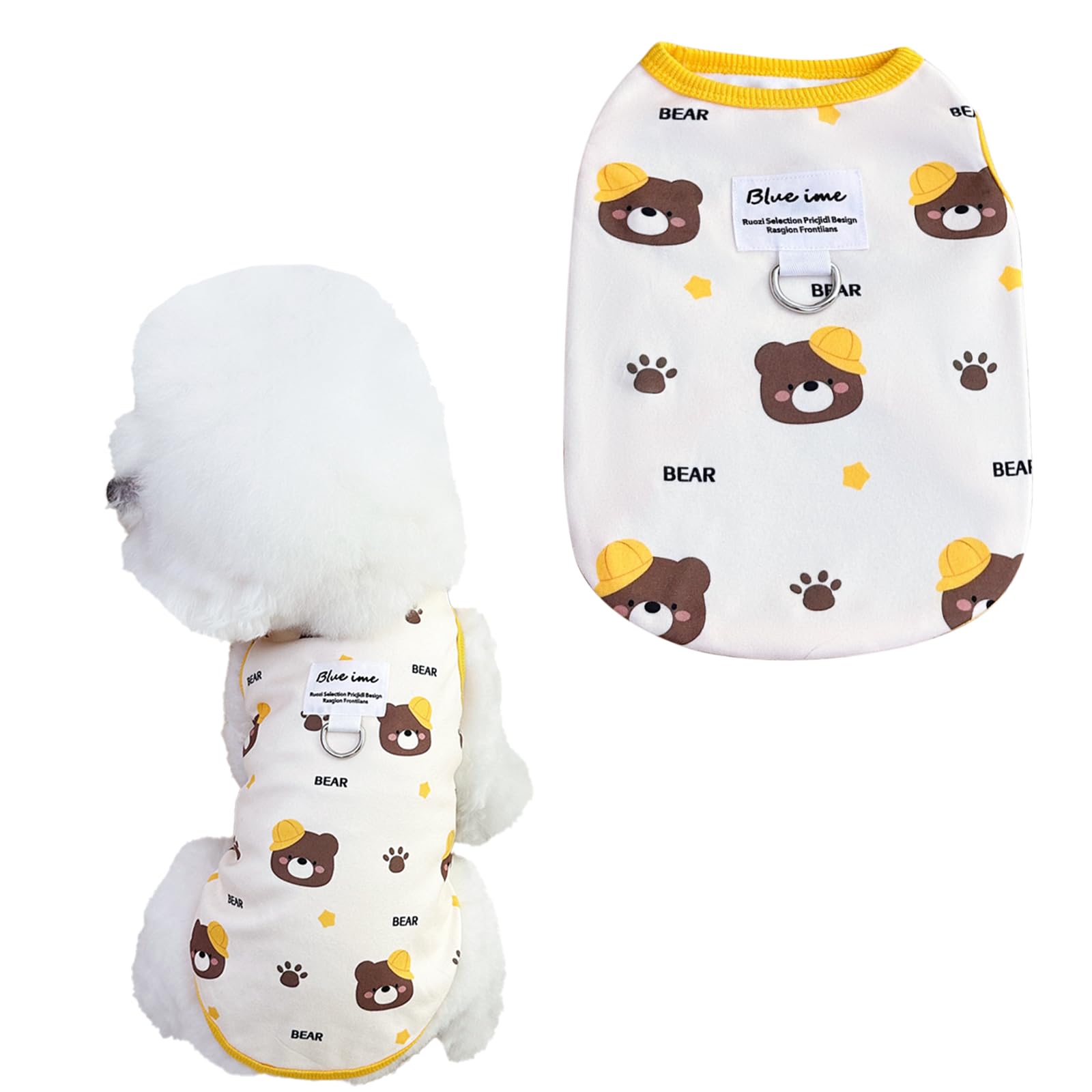 Autumn Printed Velvet Traction Tank top Dog Cat Clothes | Japanese Korean Style Pet Apparel for Teddy Bichon Frise Small Dogs Cats Outdoor Walking (Yellow, Medium)