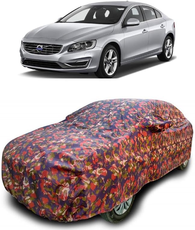AUTOPRIME-Semi-Waterproof-UV-Dust-All-Weather Protection Car Body Cover Compatible with Variant Volvo S60 D4 Momentum Diesel Side Mirror Pocket (JunglePrint)