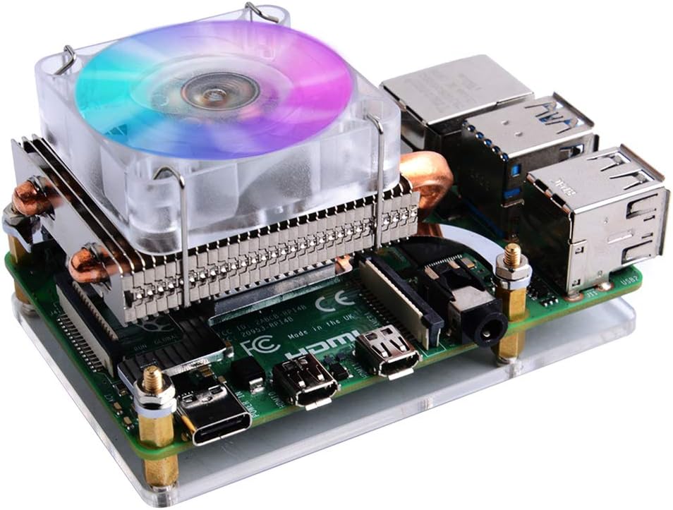 Low-Profile CPU Cooler with RGB PWM Fan & Aluminum Heatsink for Raspberry Pi 4B/3B+/3B (Silver)