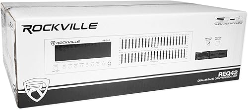 Miniatura 15 de Rockville REQ42-B Ecualizador gráfico dual de 21 bandas, montaje en rack de 19 pulgadas, entrada/salida RCA, entrada MP3 de 0.138 in, indicadores