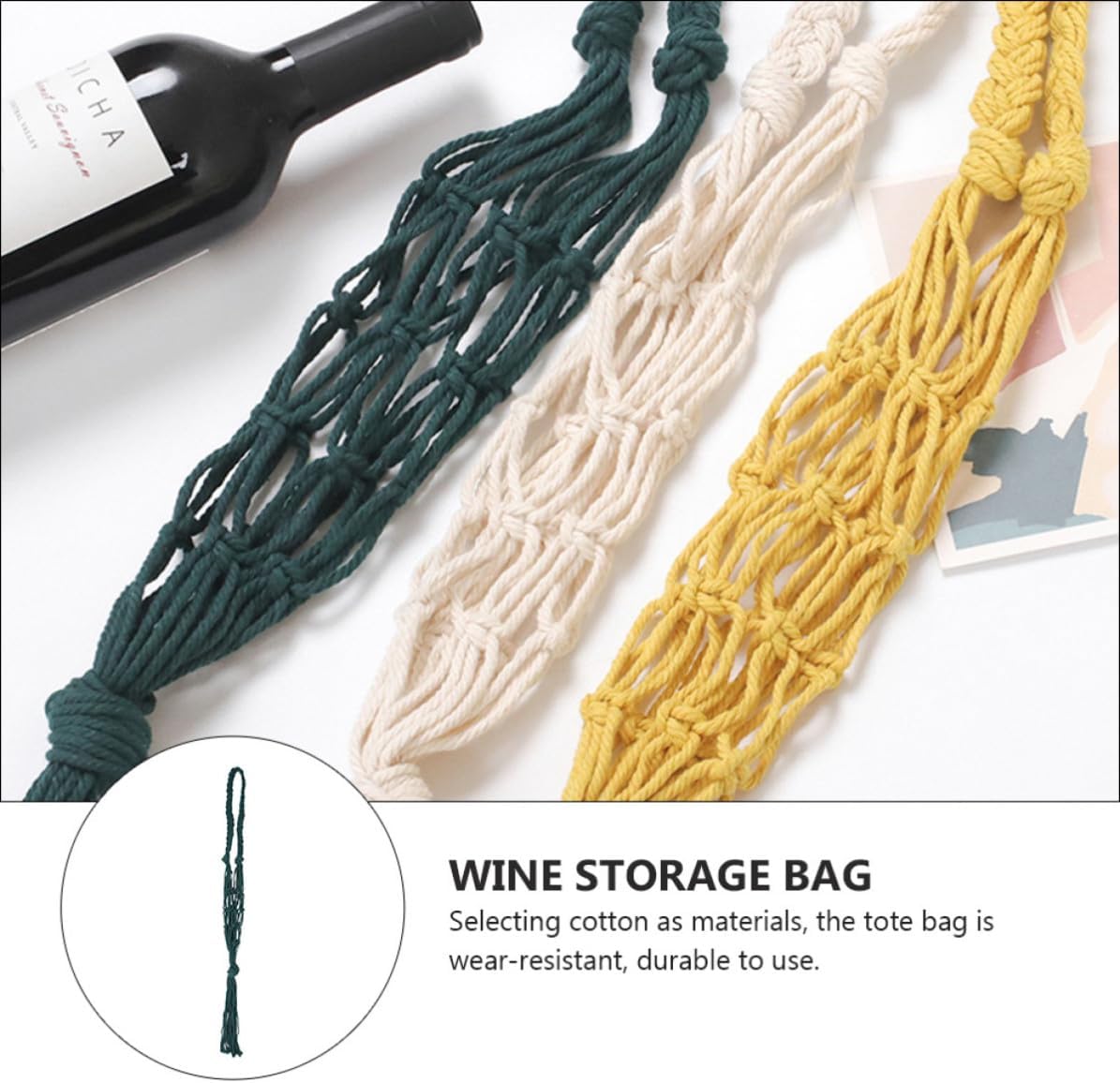 Reusable Cotton Net Pouch Wine Bottle Carrier with Reinforced Handle Portable Wine Tote Carrier Bag for Standard Bottles for Visiting and Christmas