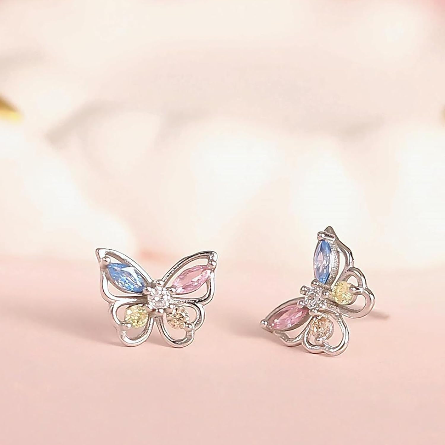 Butterfly Earrings for Women, 925 Sterling Silver Multicolored CZ Hypoallergenic Butterflies Huggie Hoop Stud Earring Birthday Jewelry Gifts for Daughter Granddaughter - Image 5