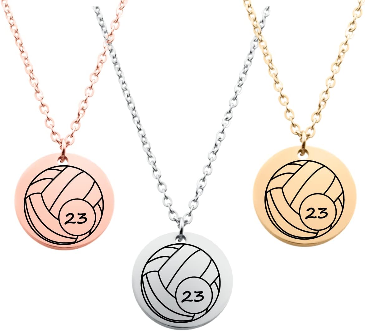 Personalized Engraved Volleyball Charm Necklace, Custom Girls Volleyball Jewelry, Volleyball Gifts for Volleyball Players