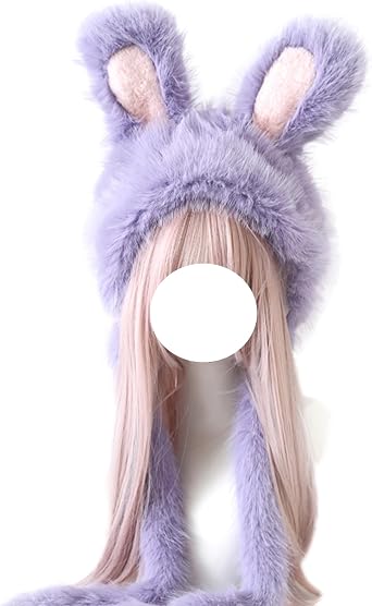 Lolita Kawaii Fluffy Bunny Hat Women Cute Funny Rabbit Ear Beanie Plush Winter Cap Easter Costume Accessories