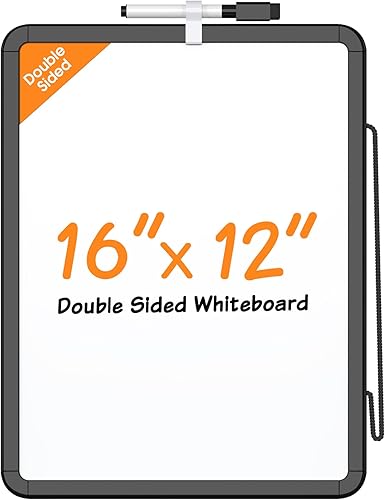 Vista 47 de MaxGear Pizarra pequeña de borrado en seco, pizarra blanca colgante de doble cara de 14 x 11 pulgadas para pared, mini pizarra blanca con 3 Blanco