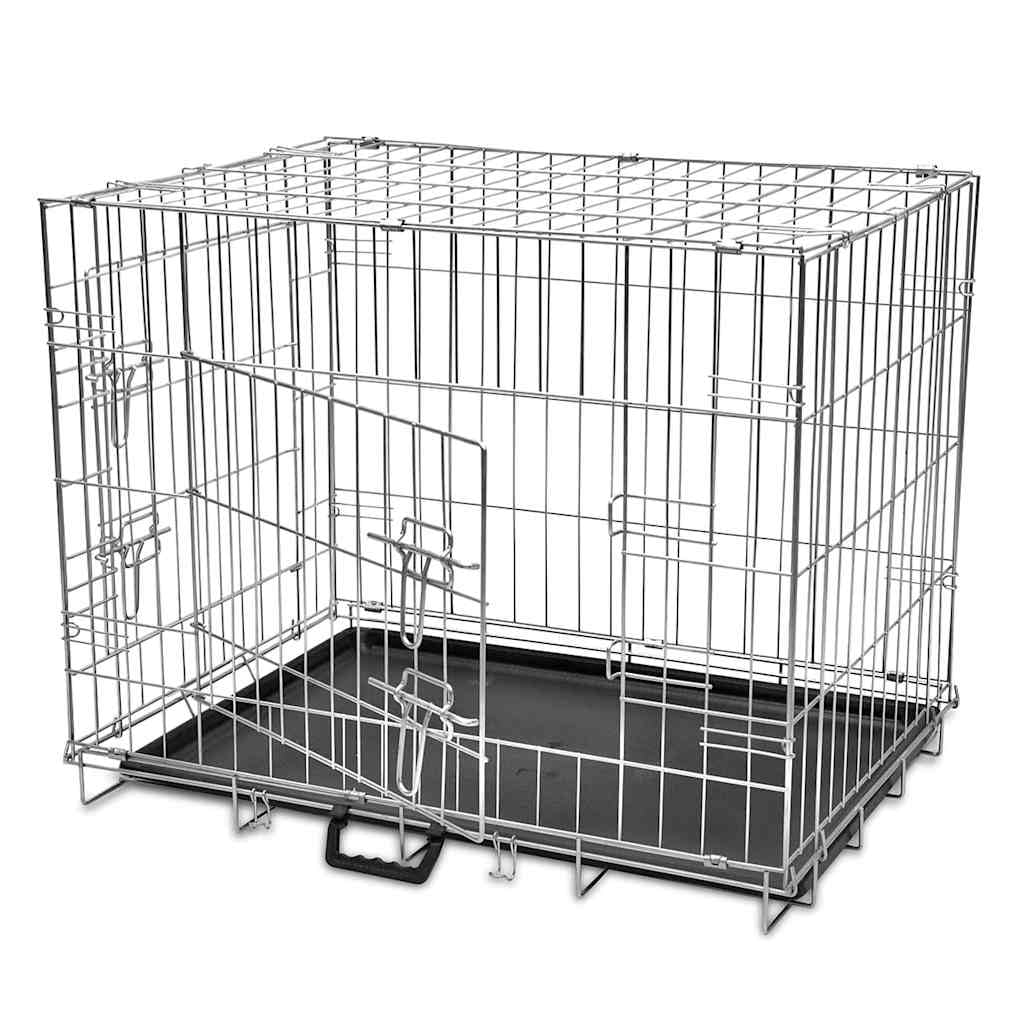 Faltbare Hundebox Metall L mit 2 Türen, galvanisierter Stahl, 95 x 56 x 64 cm, klappbar, transportabel, stabile Hundetransportbox für Auto, Reise, Outdoor und Tierarztbesuche